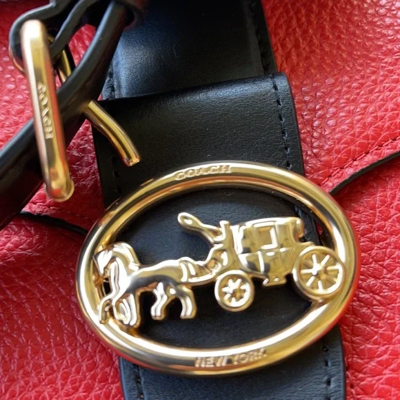 COACH Georgie Shoulder Bag In Colorblock Color: Gold/Bright Poppy Multi - Picture 5 of 16